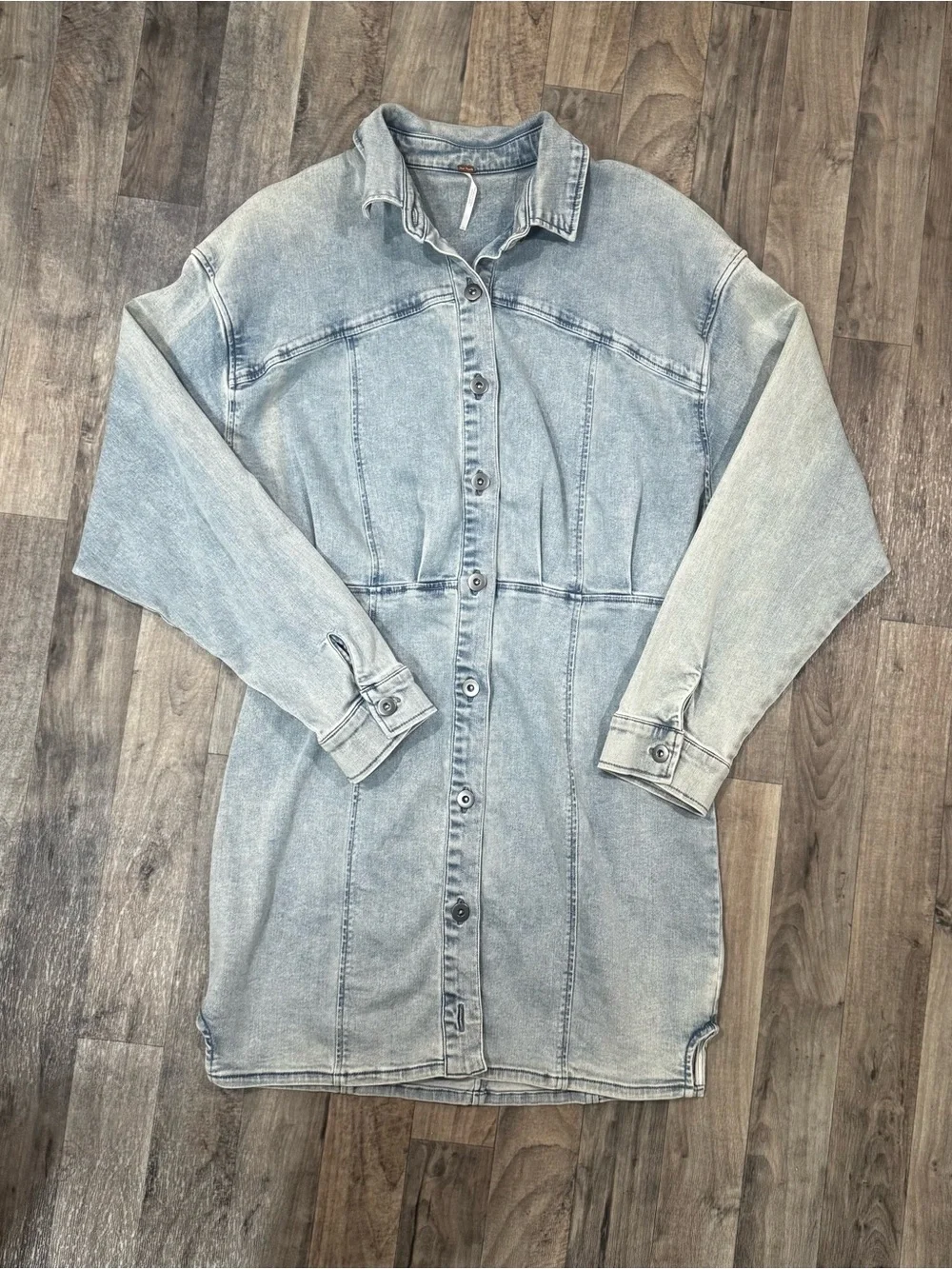 Free People Size 10 Light Wash Denim Shirt Dress Fitted Western Boho
